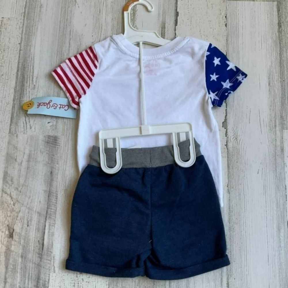 NWT Cat & Jack Patriotic Red White Blue 2 Piece Outfit Toddler 2T American New